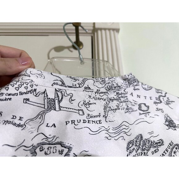 La Prestic Ouiston Jeanne Ship Map Swirl Print Silk Top Blouse Patchwork 1 Small - Picture 8 of 15